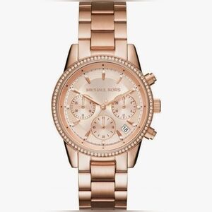 Michael Kors Rose Gold Stainless Steel & Pave Crystals Woman's Wrist Watch 🚨C/O